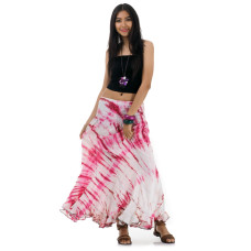 Long Batik Tie Dye Skirt Bohemian Style Pink-White K188